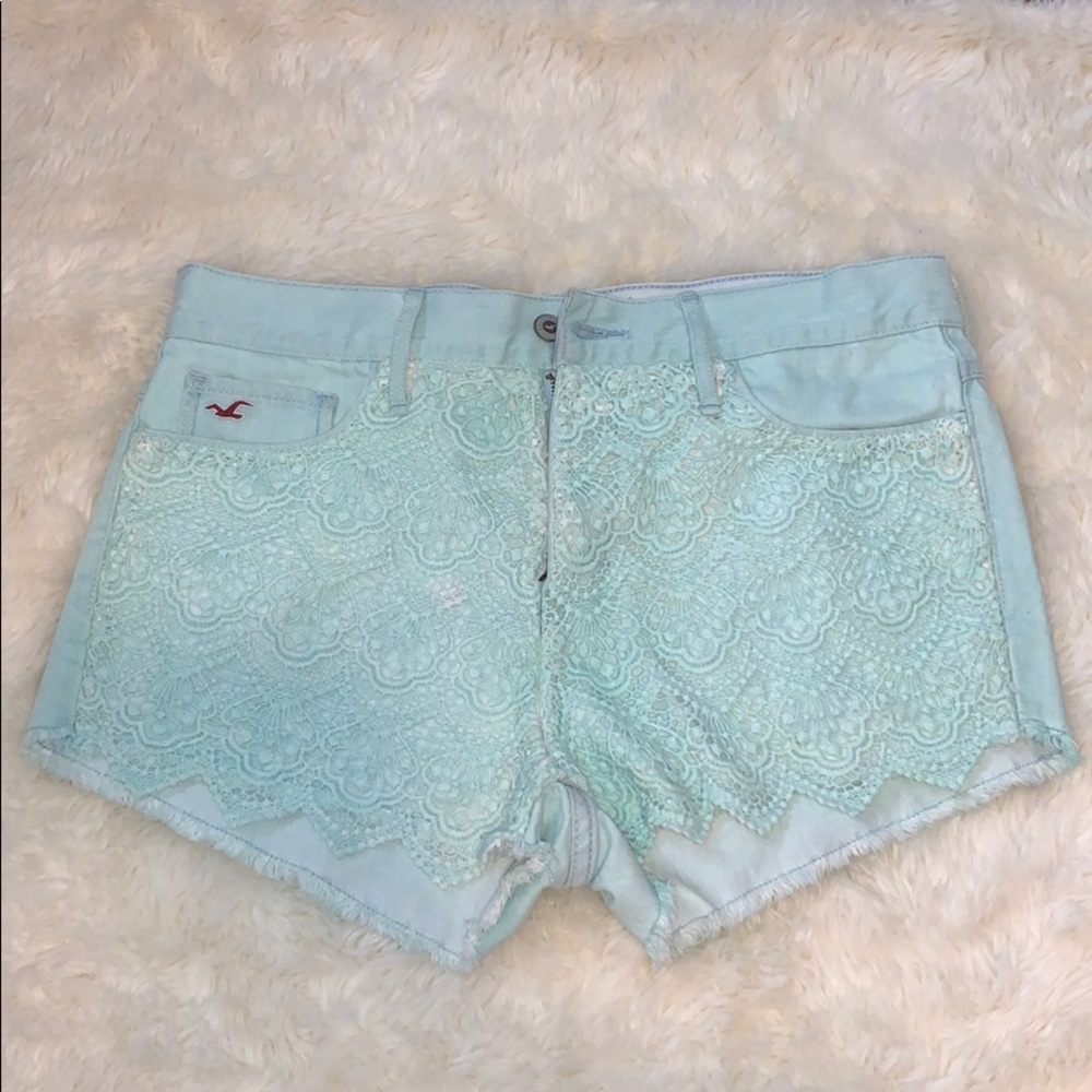 Mint Denim Shorts w/ Lace